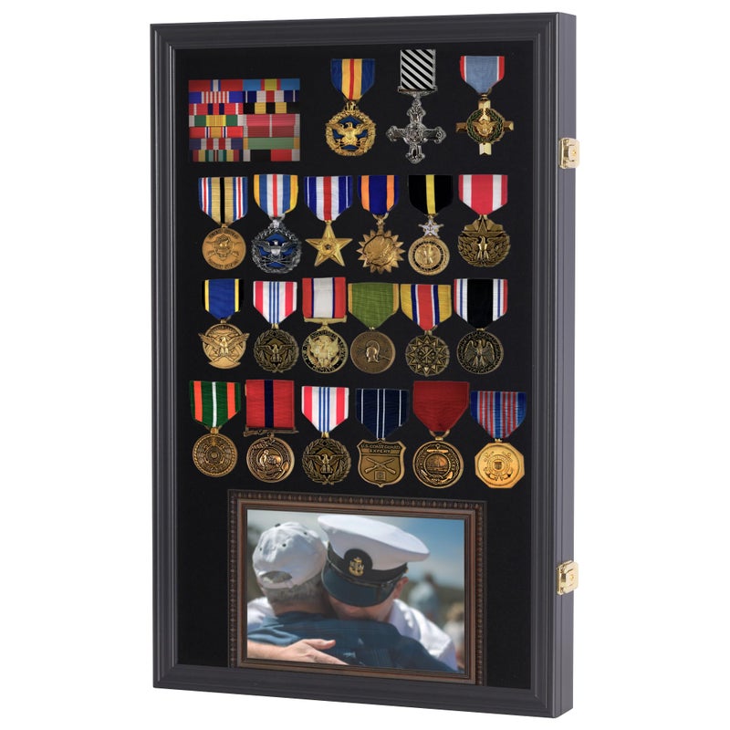 DisplayGifts Large Pin Display Case - 25" X 16" Pin Collection Display with 98% UV Protection Acrylic Door for Military Medals, Beach Tags, Jewelry Pins, Pin Gift, Insignia Ribbons, Pin Collectibles - Image 1